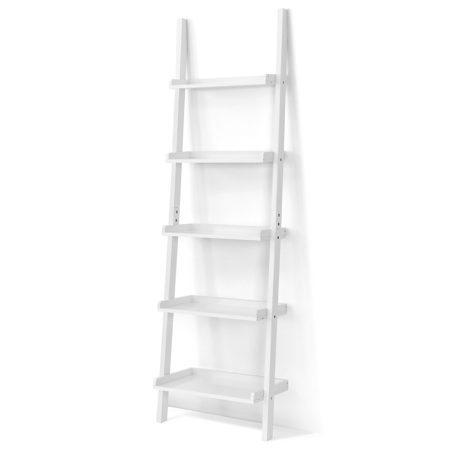 Costway Ladder Shelf 5-Tier Plant Stand Wall-leaning Bookcase Display Rack White