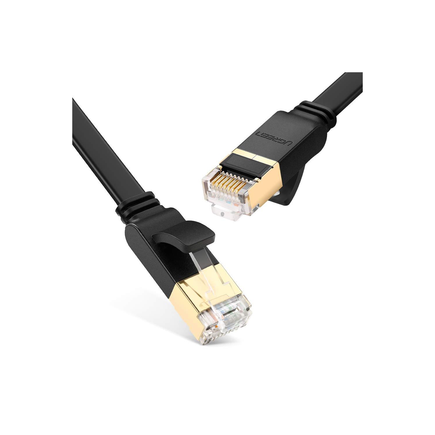 UGREEN Ethernet Cable Cat7 RJ45 Network Patch Cable Flat 10 Gigabit 600Mhz Lan Wire Cable Cord Shielded Black 10FT