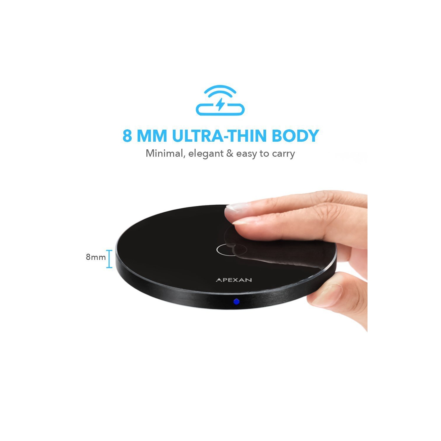 Chargeur sans fil rapide d'Apexan | 10&nbsp;W pour iPhone 13, 12, 11, XS et XR certifié Qi | Tapis de chargement sans fil Qi rapide d'10&nbsp;W