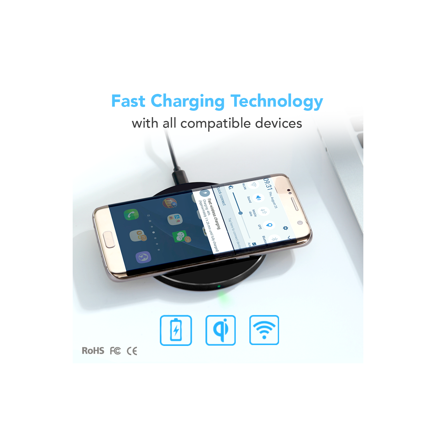 Chargeur sans fil rapide d'Apexan | 10&nbsp;W pour iPhone 13, 12, 11, XS et XR certifié Qi | Tapis de chargement sans fil Qi rapide d'10&nbsp;W