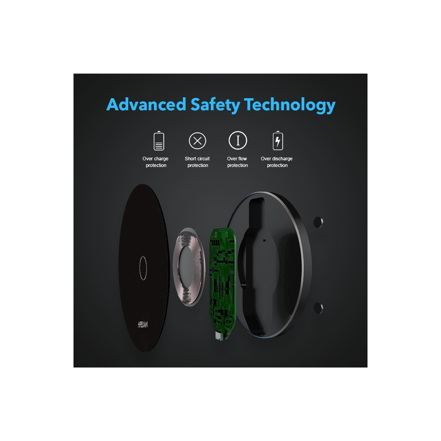 Chargeur sans fil rapide d'Apexan | 10&nbsp;W pour iPhone 13, 12, 11, XS et XR certifié Qi | Tapis de chargement sans fil Qi rapide d'10&nbsp;W