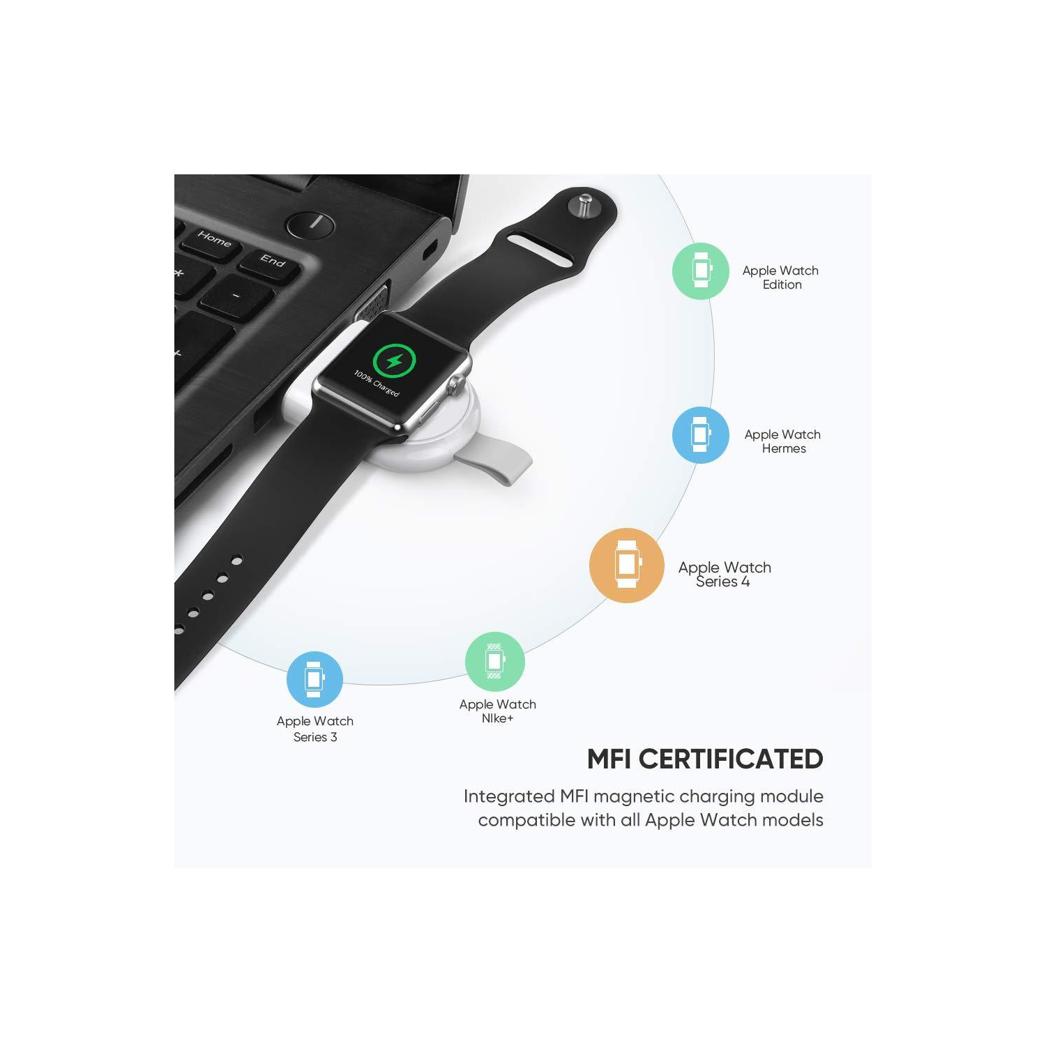 UGREEN Apple Watch charger with string USB-A input:AC 5V 1A White