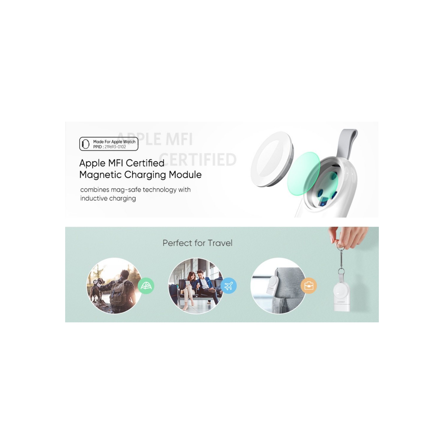 UGREEN Apple Watch charger with string USB-A input:AC 5V 1A White