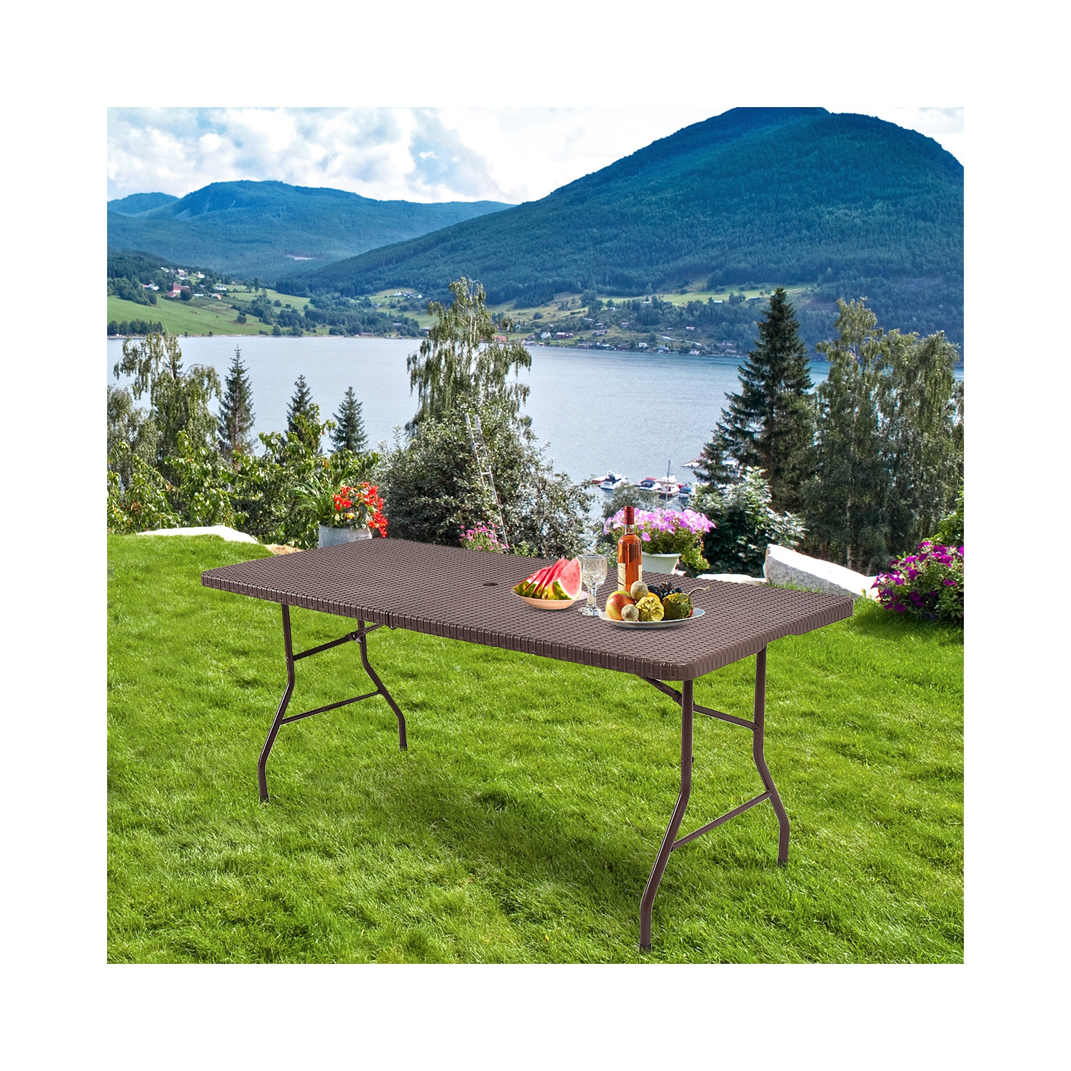 Costway 6' Folding Table Rattan Portable Indoor Outdoor Picnic Party Dining Camping