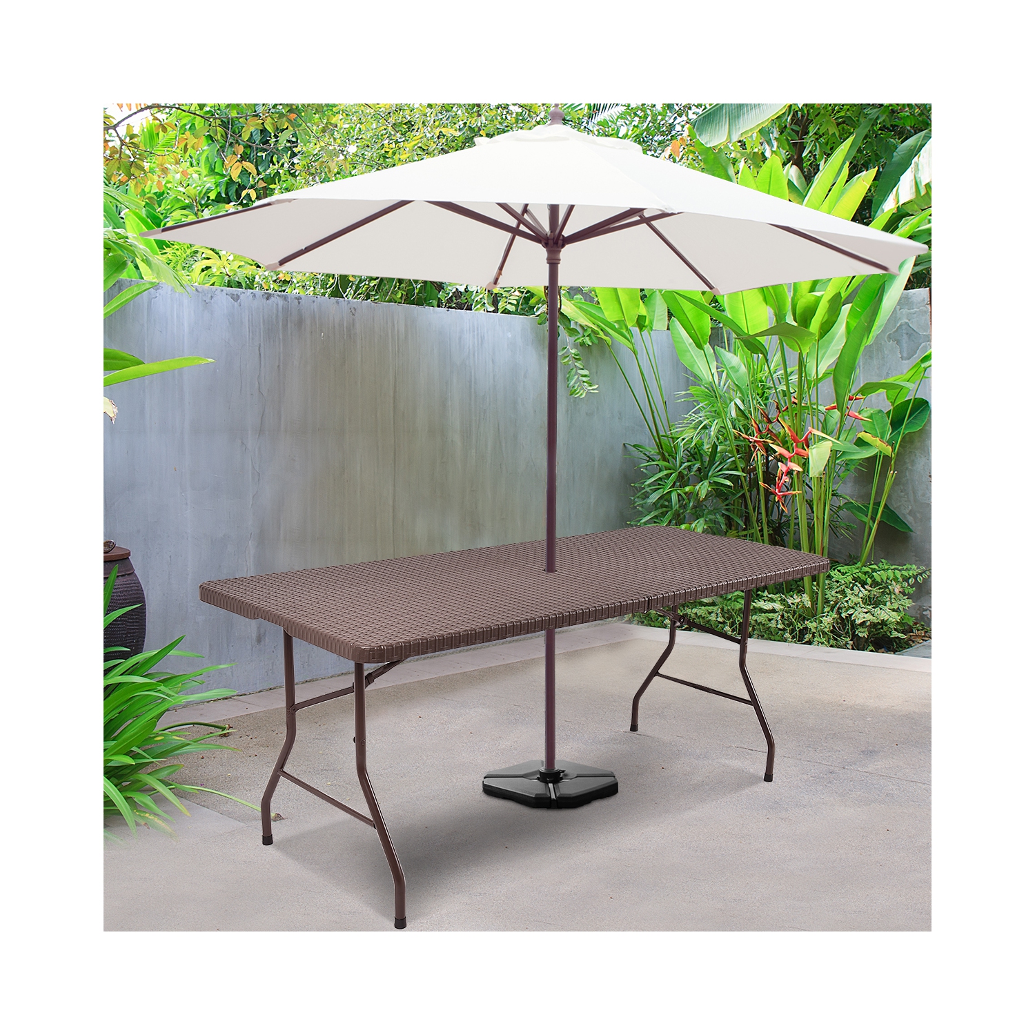 Costway 6' Folding Table Rattan Portable Indoor Outdoor Picnic Party Dining Camping