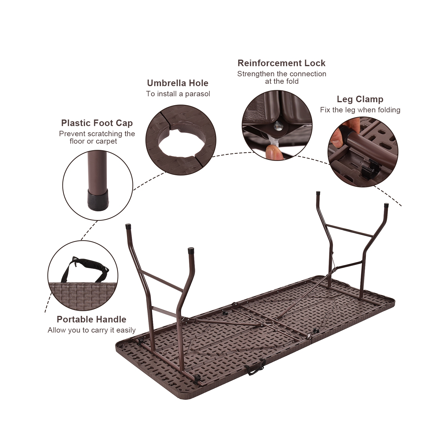 Costway 6' Folding Table Rattan Portable Indoor Outdoor Picnic Party Dining Camping