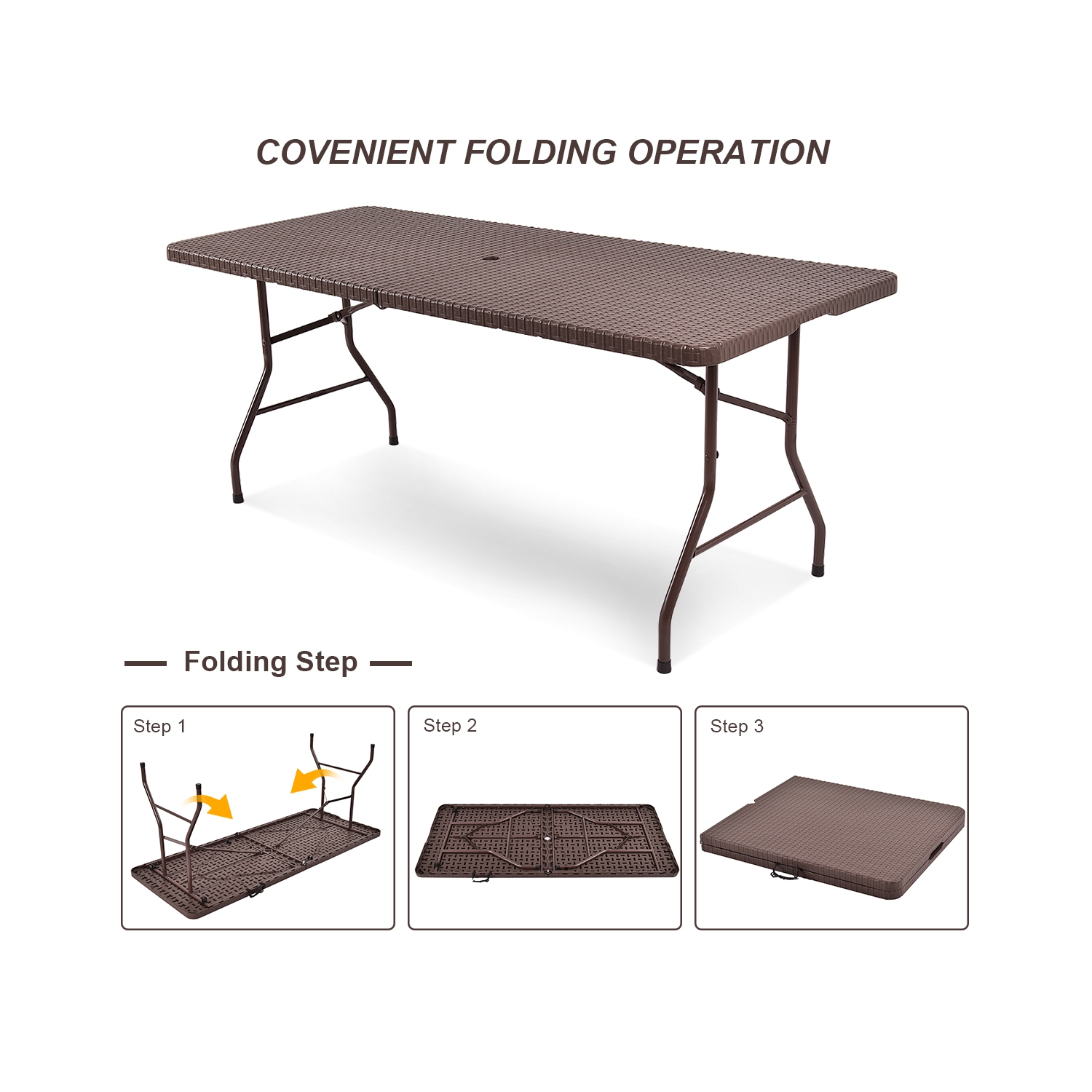 Costway 6' Folding Table Rattan Portable Indoor Outdoor Picnic Party Dining Camping