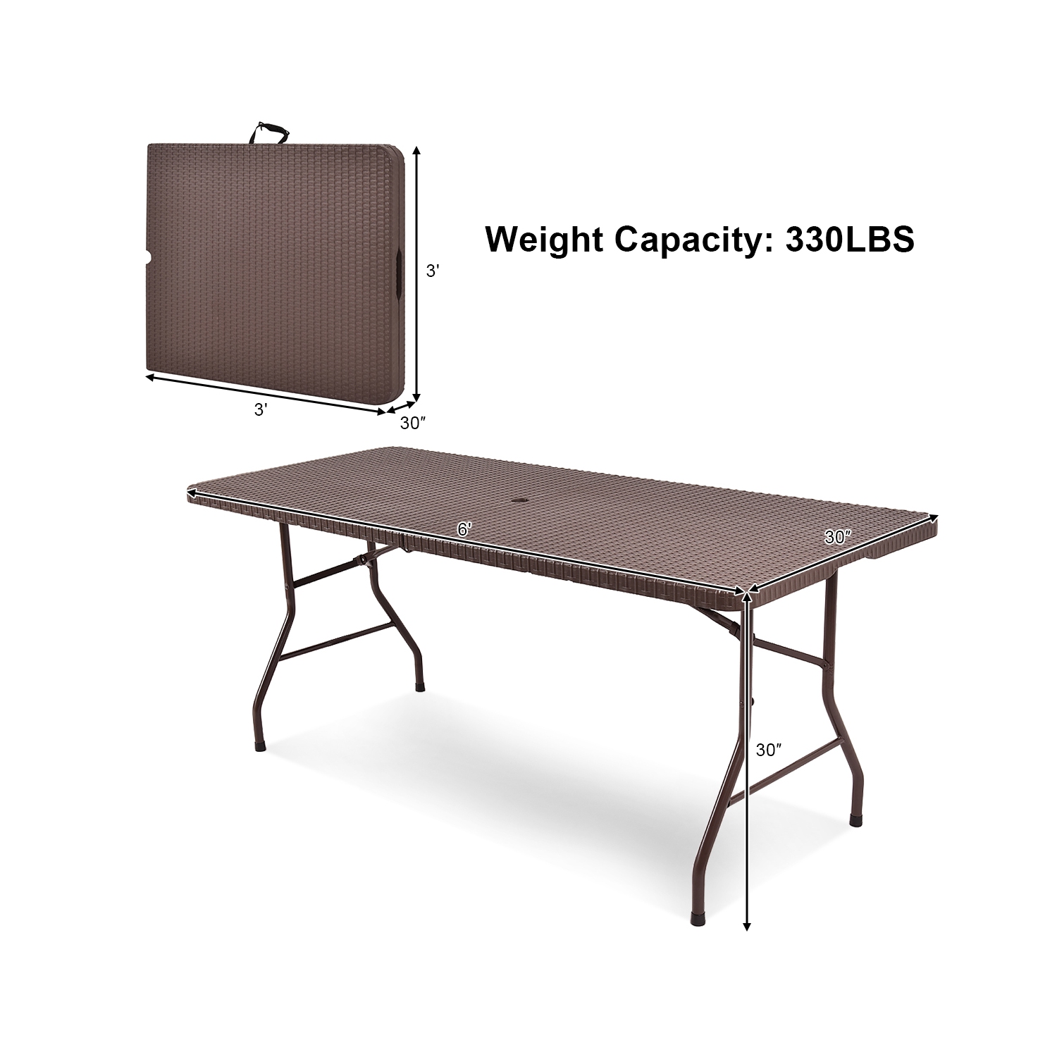 Costway 6' Folding Table Rattan Portable Indoor Outdoor Picnic Party Dining Camping