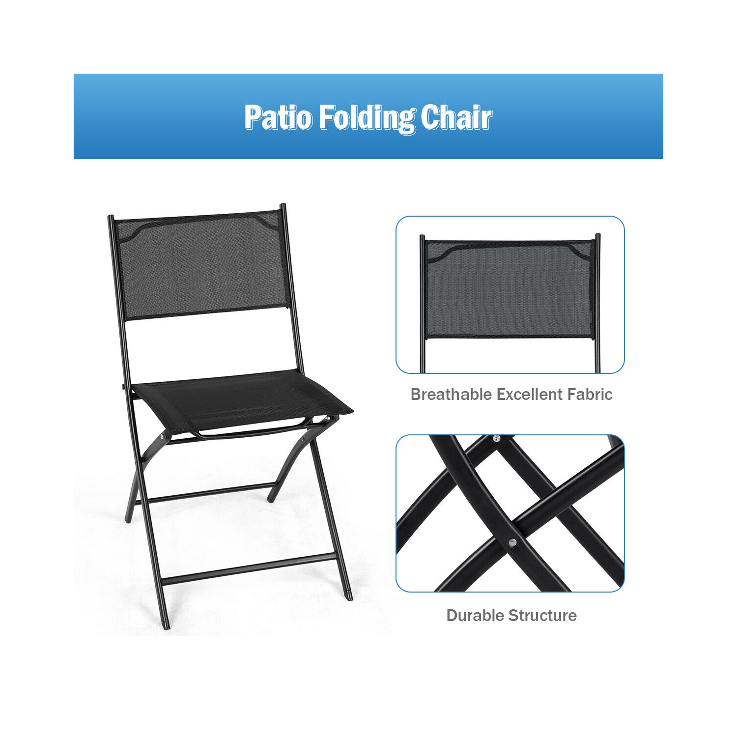 Costway Set of 4 Patio Folding Chairs Camping Deck Garden Pool Beach Furniture