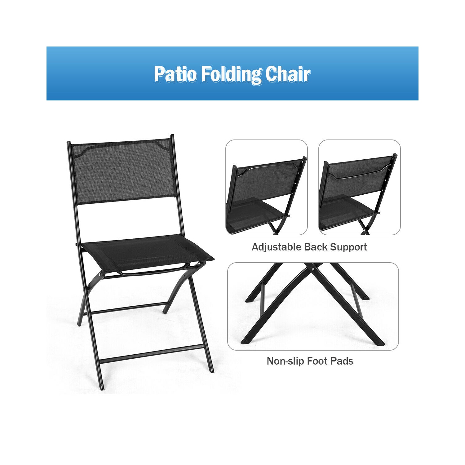 Costway Set of 4 Patio Folding Chairs Camping Deck Garden Pool Beach Furniture