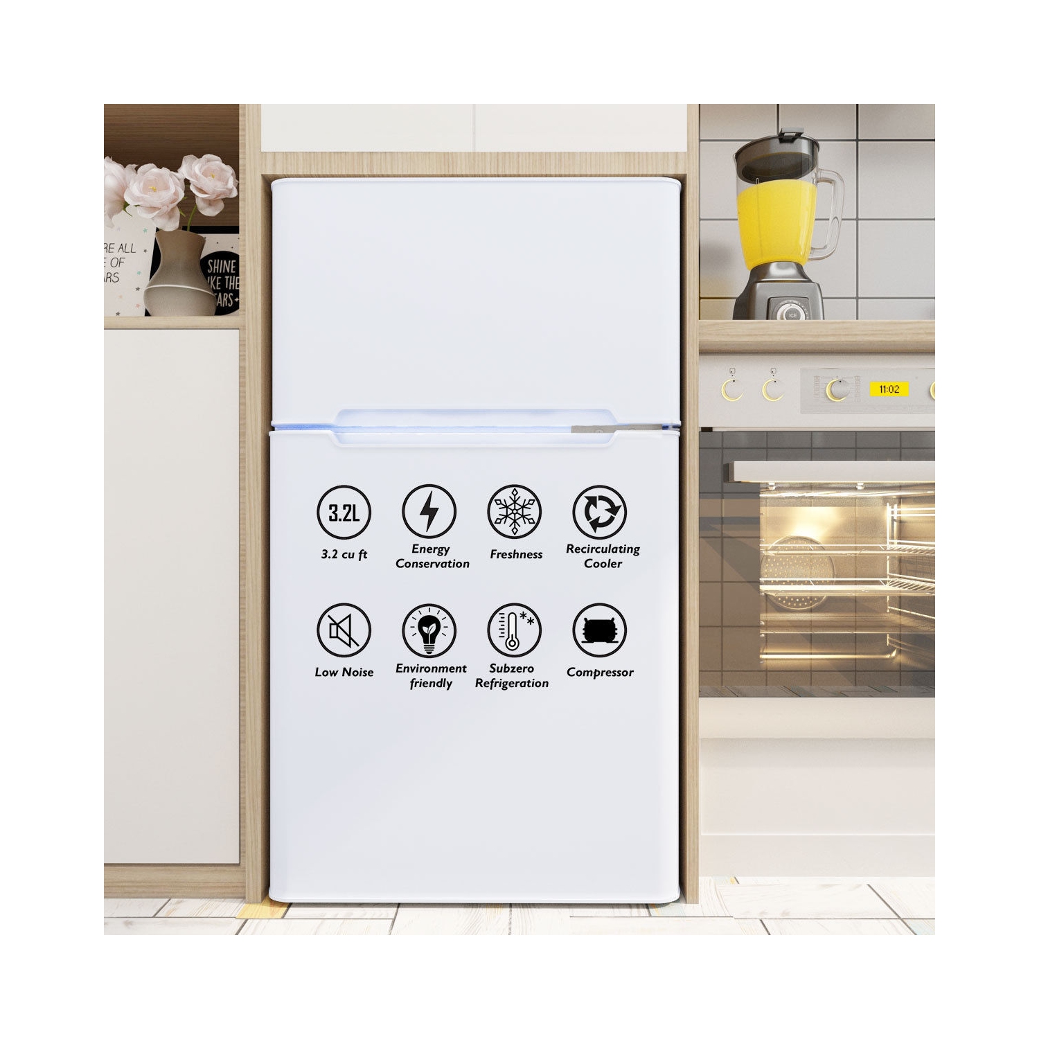 Costway Refrigerator Freezer Cooler Fridge Compact 3.2 cu ft.Unit