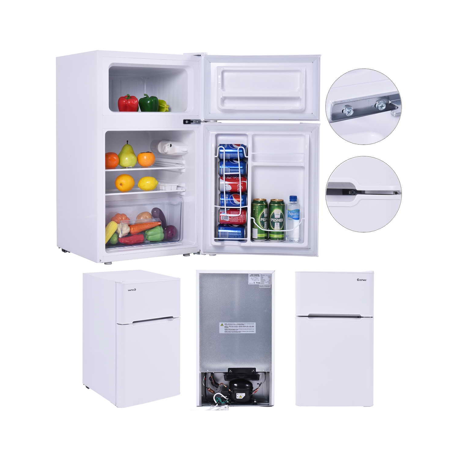 Costway Refrigerator Freezer Cooler Fridge Compact 3.2 cu ft.Unit