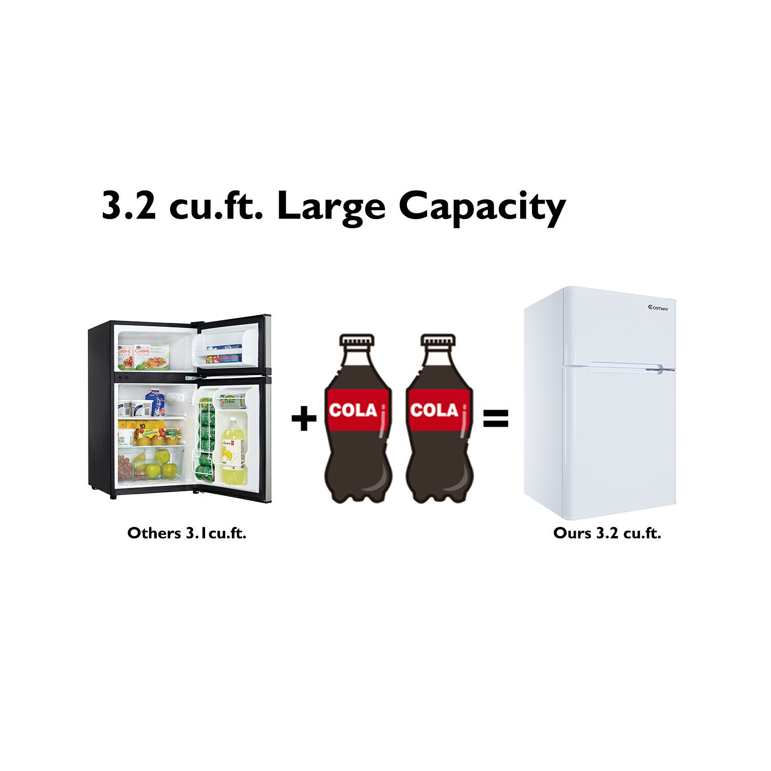 Costway Refrigerator Freezer Cooler Fridge Compact 3.2 cu ft.Unit