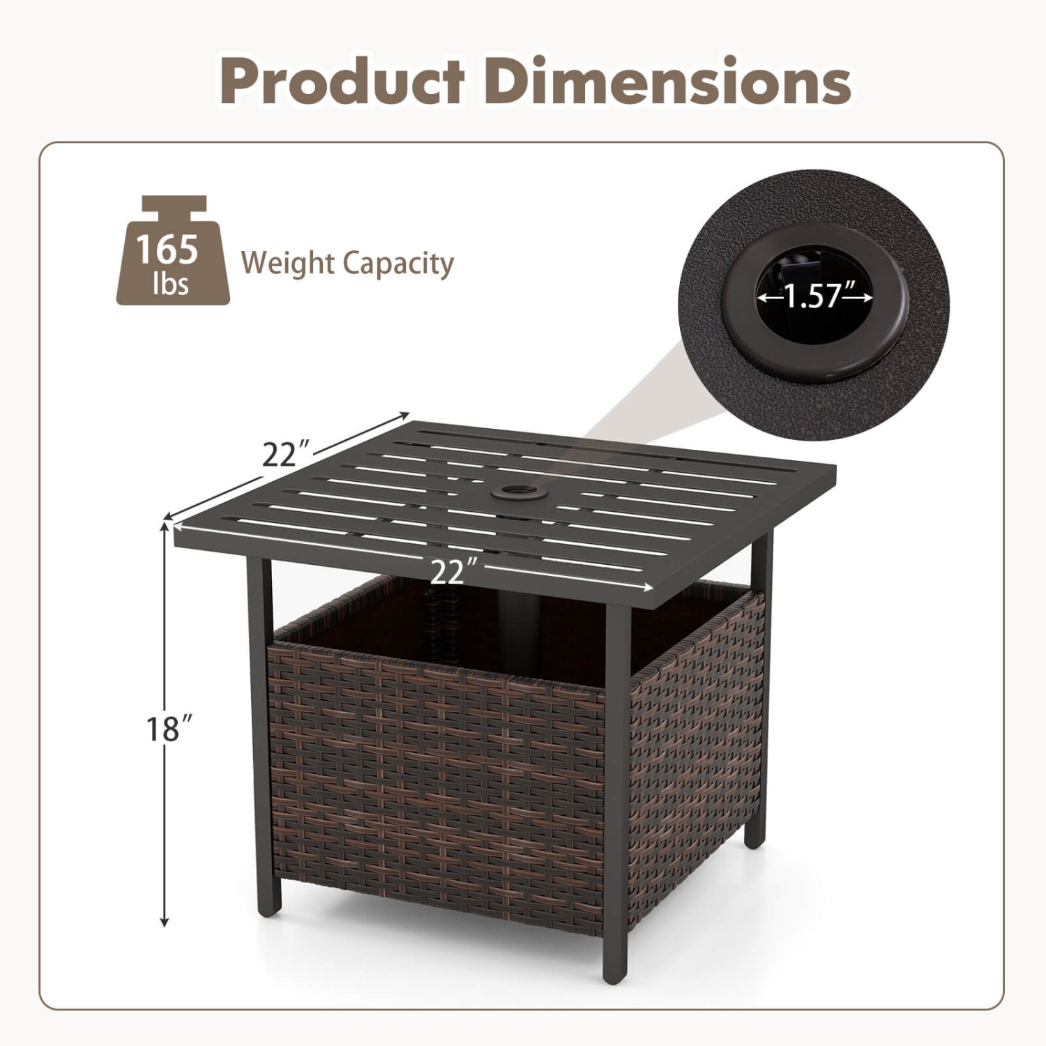 Table Basse d’Osier Marron à Structure d’acier pour Terrasse, Jardin, Piscine