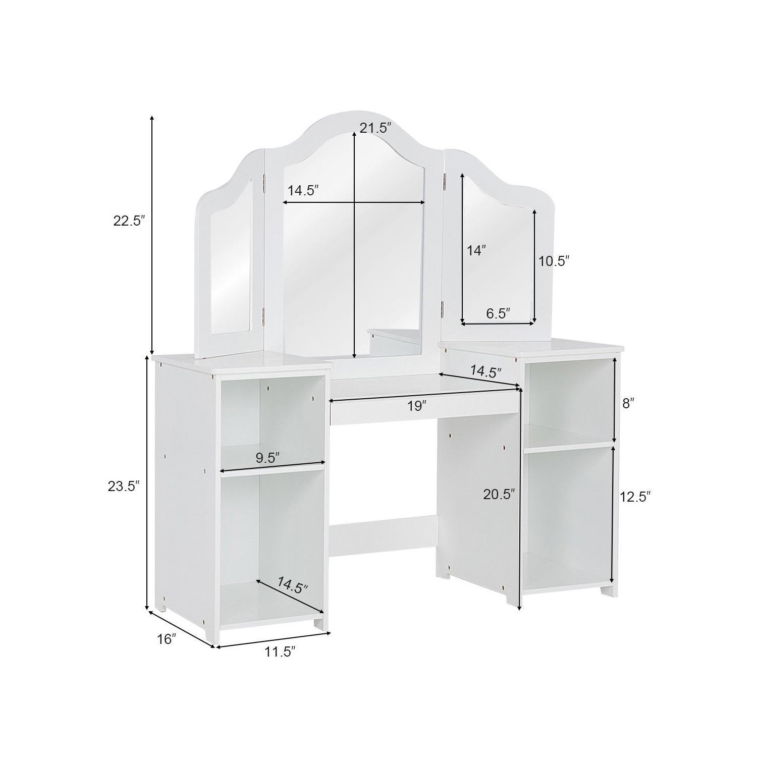 Vanity Table Set Makeup Dressing Kids Girls Study Table Tri Folding Mirror