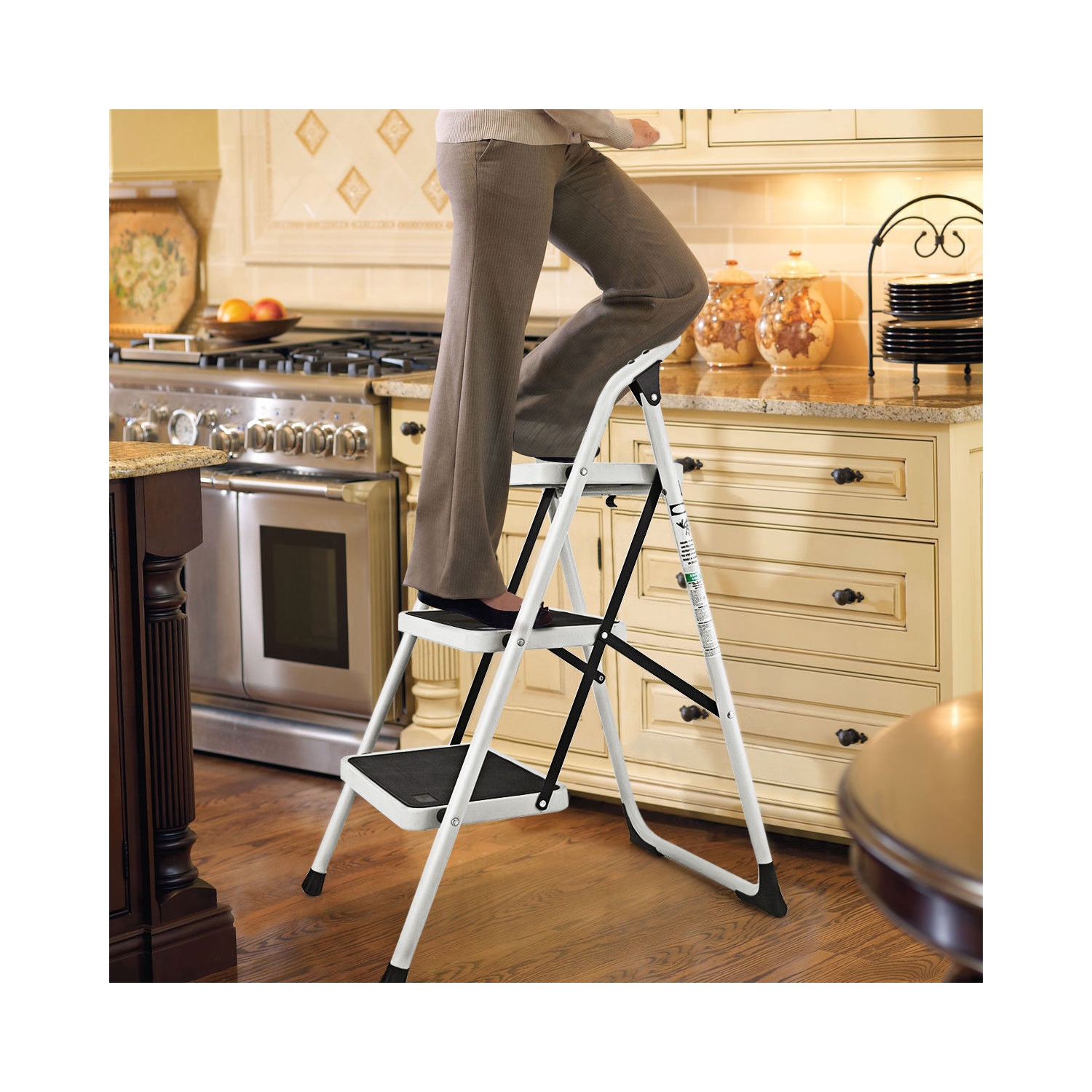 Costway 3 Step Lightweight Ladder HD Platform Foldable Stool 330 LB Cap. Saving Space