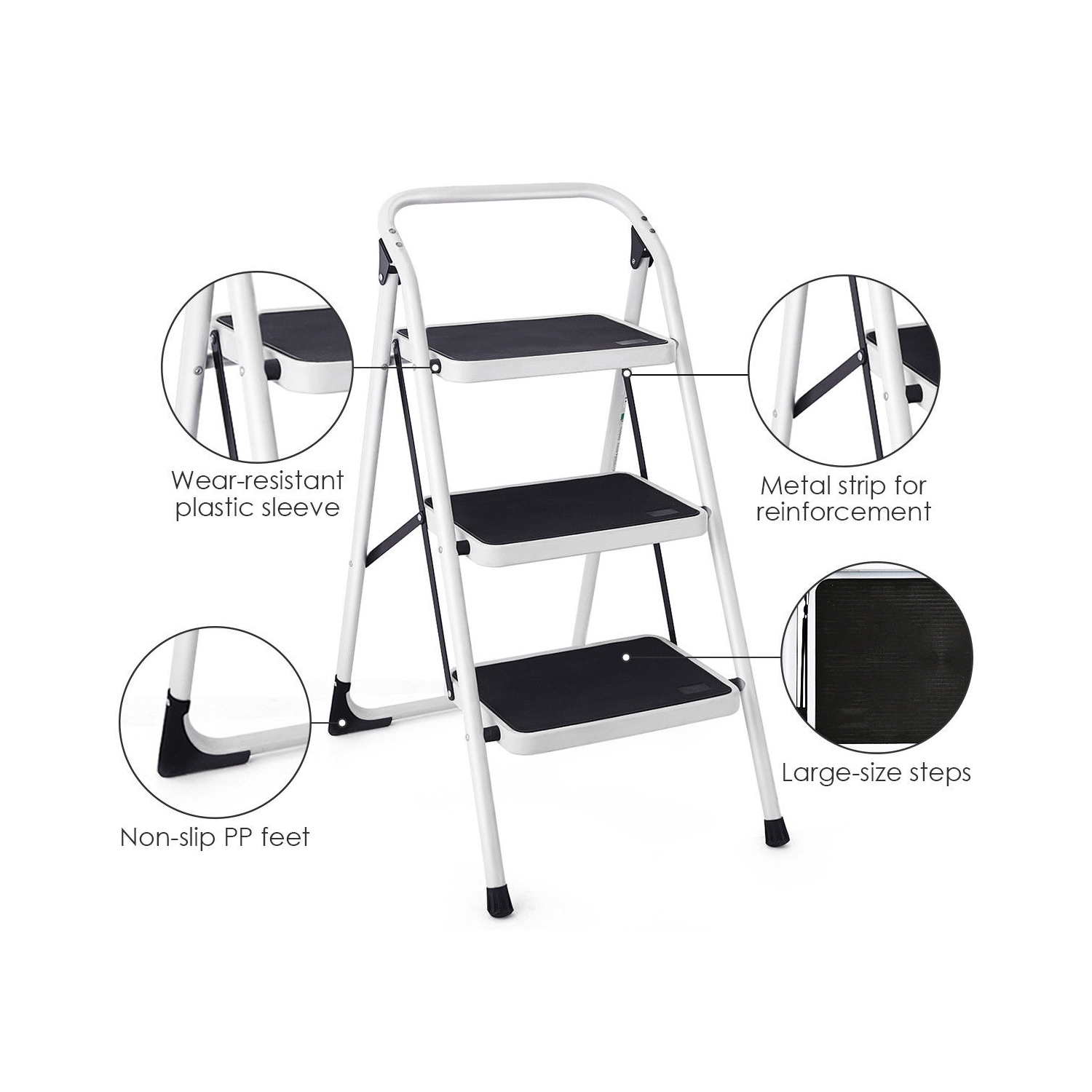 Costway 3 Step Lightweight Ladder HD Platform Foldable Stool 330 LB Cap. Saving Space