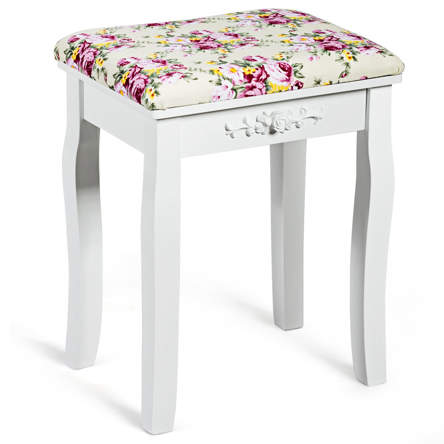 Costway – Tabouret de salle de bain en bois blanc avec coussin rose, chaise rembourrée et chaise de maquillage