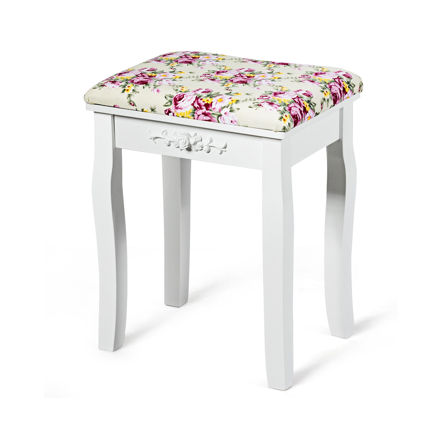Costway – Tabouret de salle de bain en bois blanc avec coussin rose, chaise rembourrée et chaise de maquillage