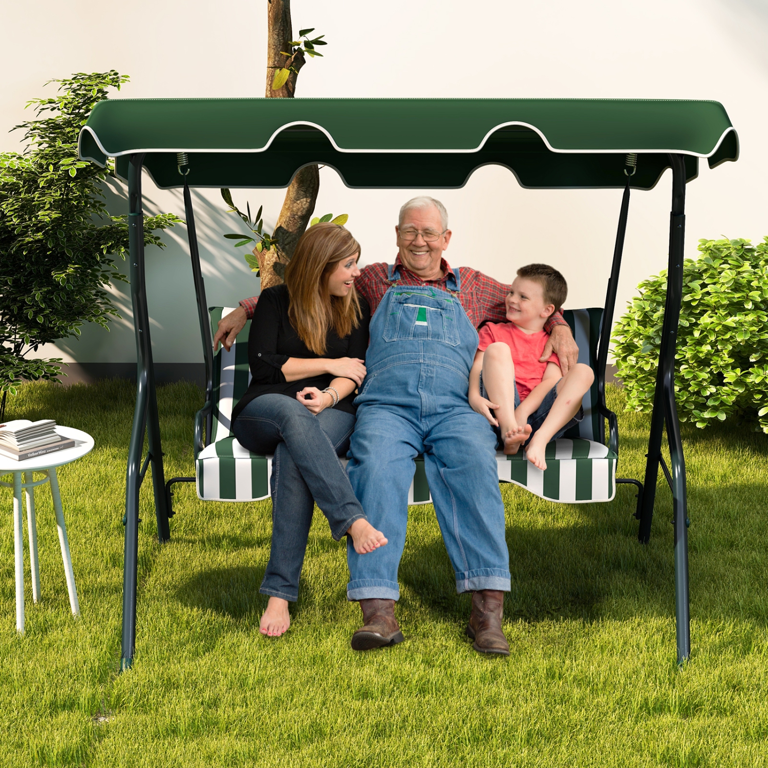 Costway 3 Seats Patio Canopy Swing Glider Hammock Cushioned Steel Frame