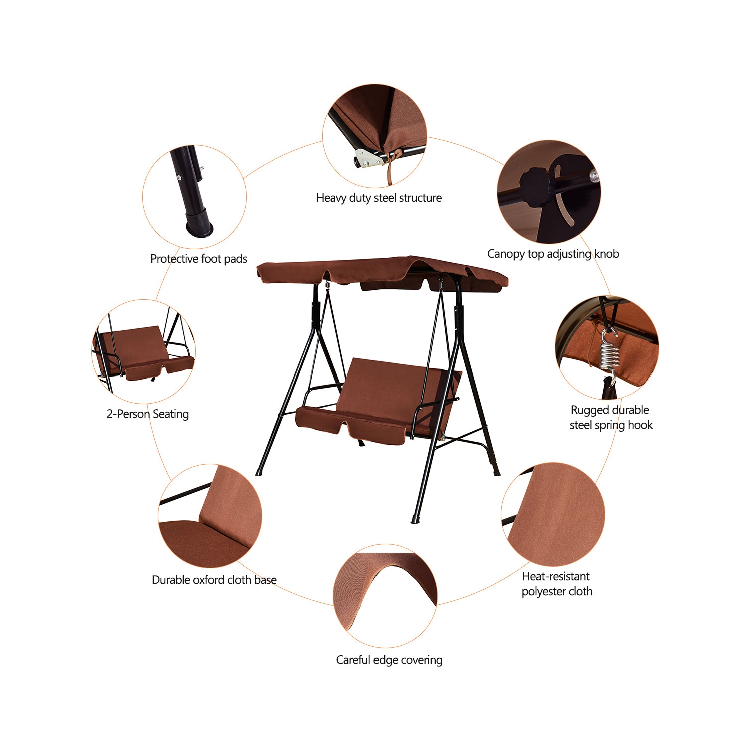 Causeuse de patio avec balancelle à auvent et hamac avec cadre en acier rembourré de Costway pour l’extérieur