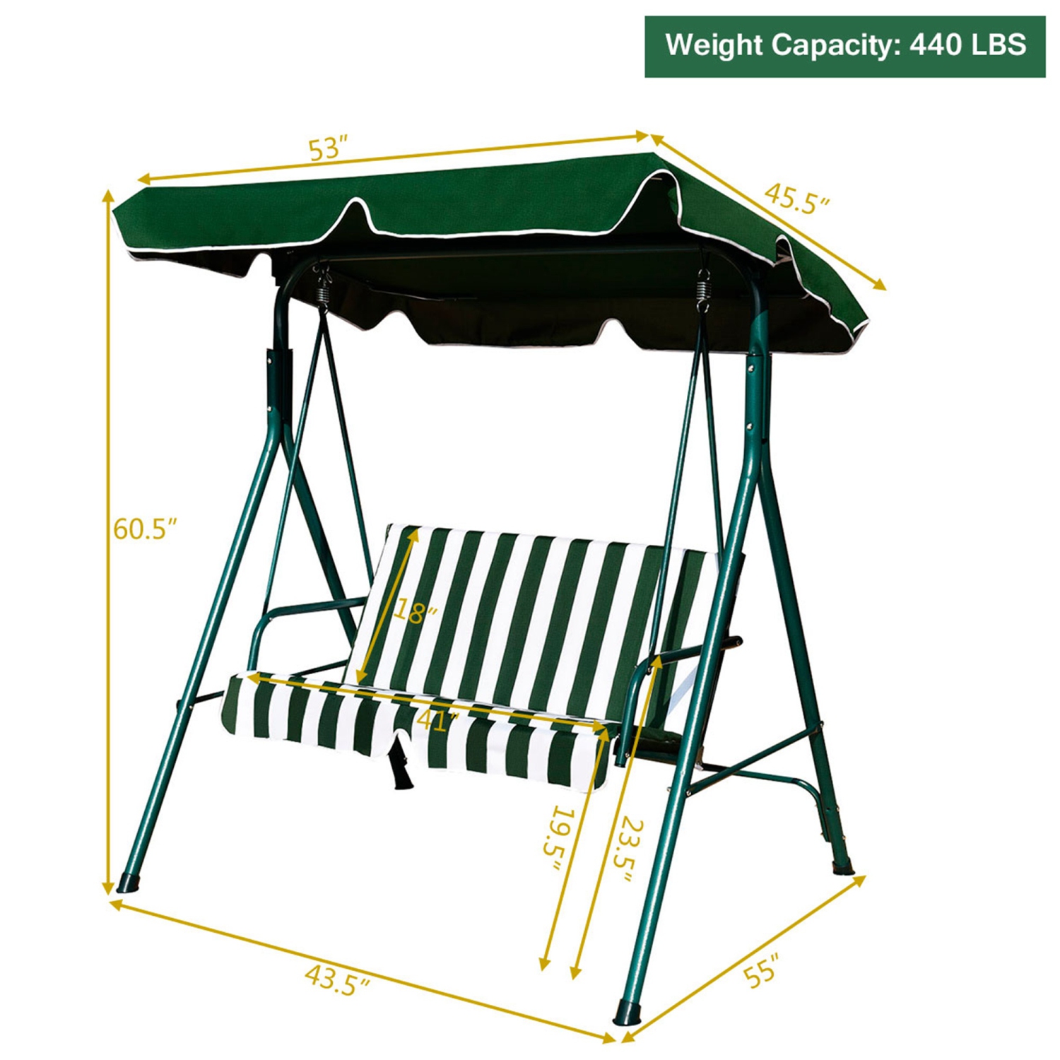 Costway Loveseat Patio Canopy Swing Glider Hammock Cushioned Steel Frame Outdoor
