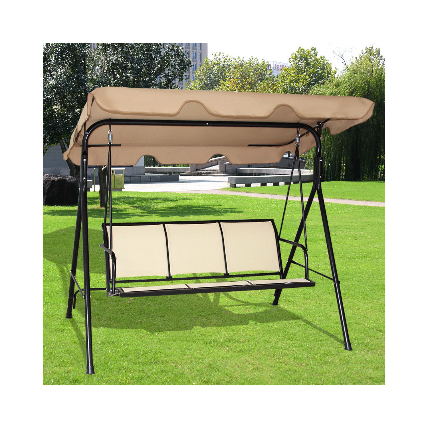 Auvent pivotant extérieur pour patio 3 personnes Mobilier de jardin hamac en acier beige