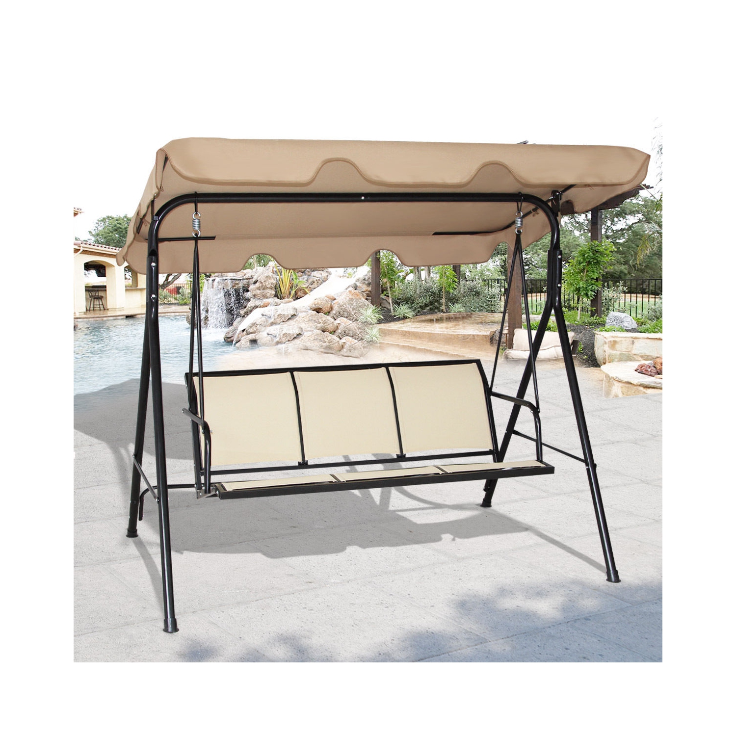Auvent pivotant extérieur pour patio 3 personnes Mobilier de jardin hamac en acier beige