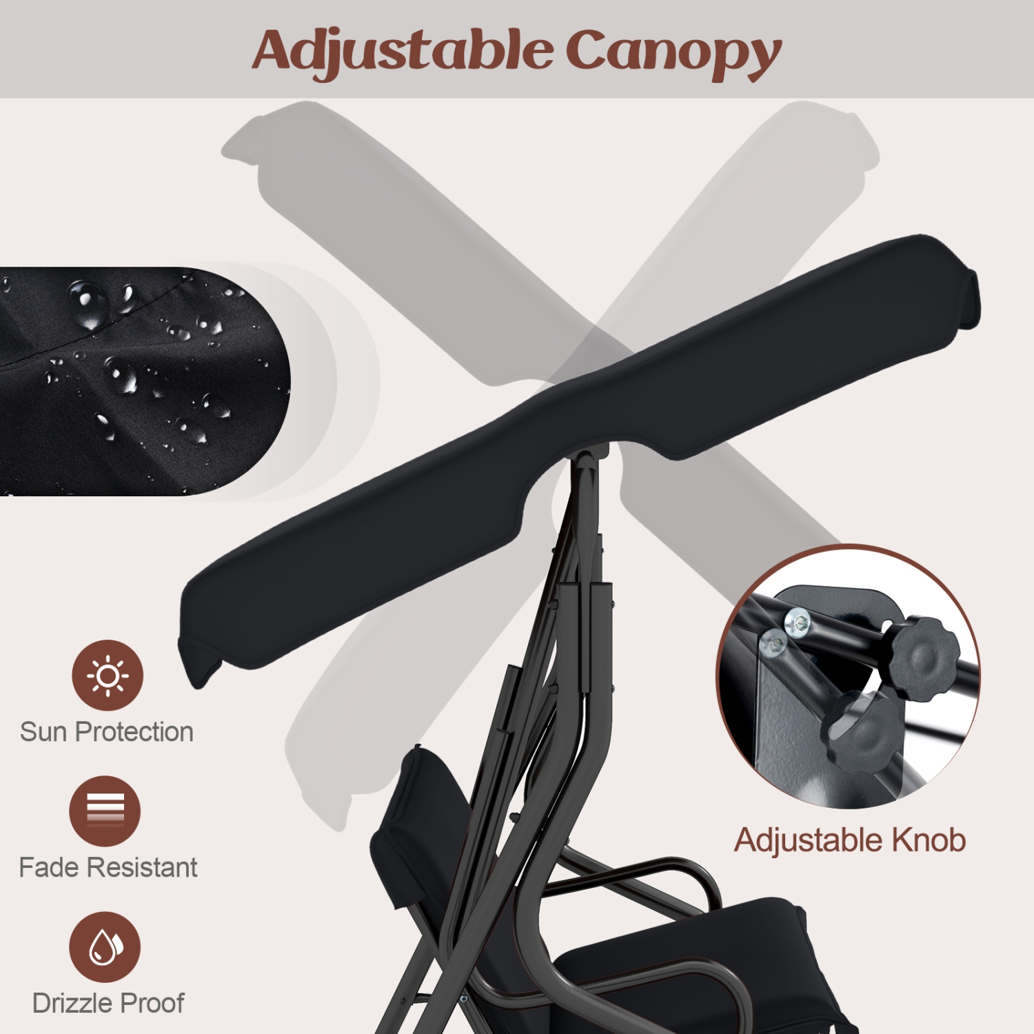 Costway 3 Seats Patio Canopy Swing Glider Hammock Cushioned Steel Frame