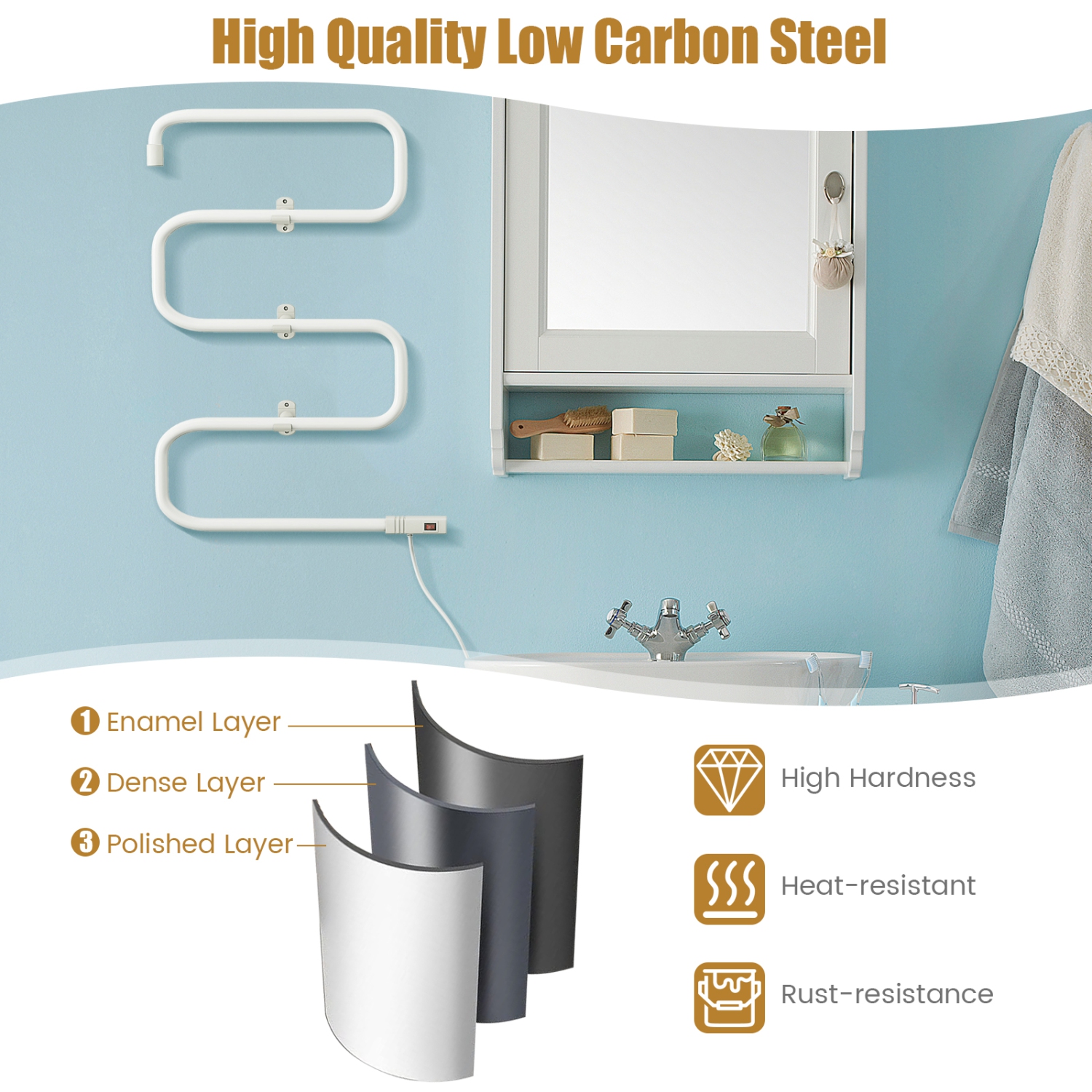 Costway 100W Electric Towel Warmer Drying Rack Freestanding and Wall Mount White