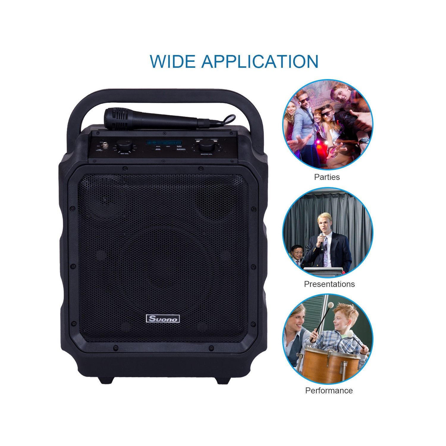 Costway Suono Portable 8" PA System Rechargeable Battery 300W RMS Power Active Speaker