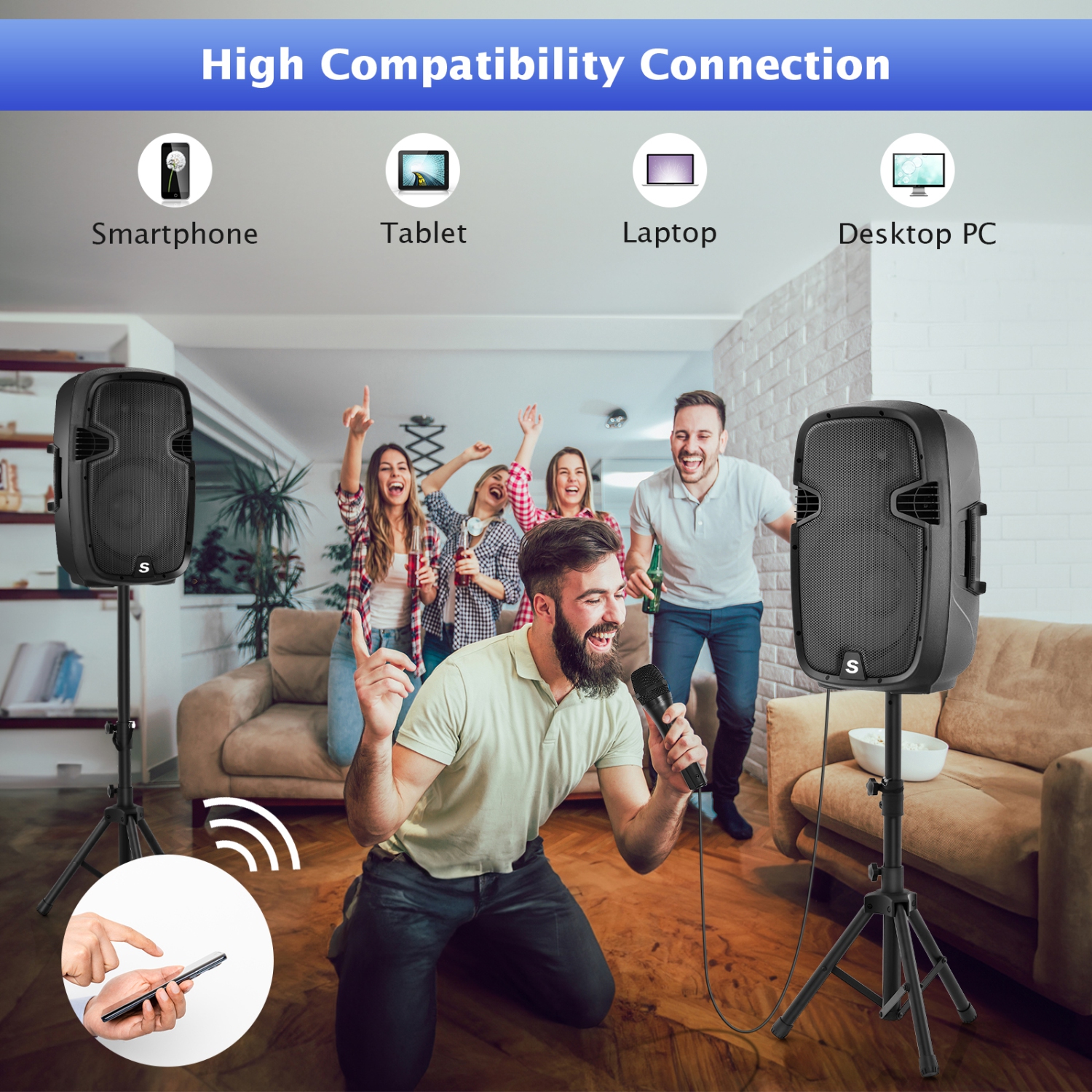 Deux haut-parleurs amplifiés 2000&nbsp;W à 2 voies de 12&nbsp;po avec câbles pour haut-parleur de Costway