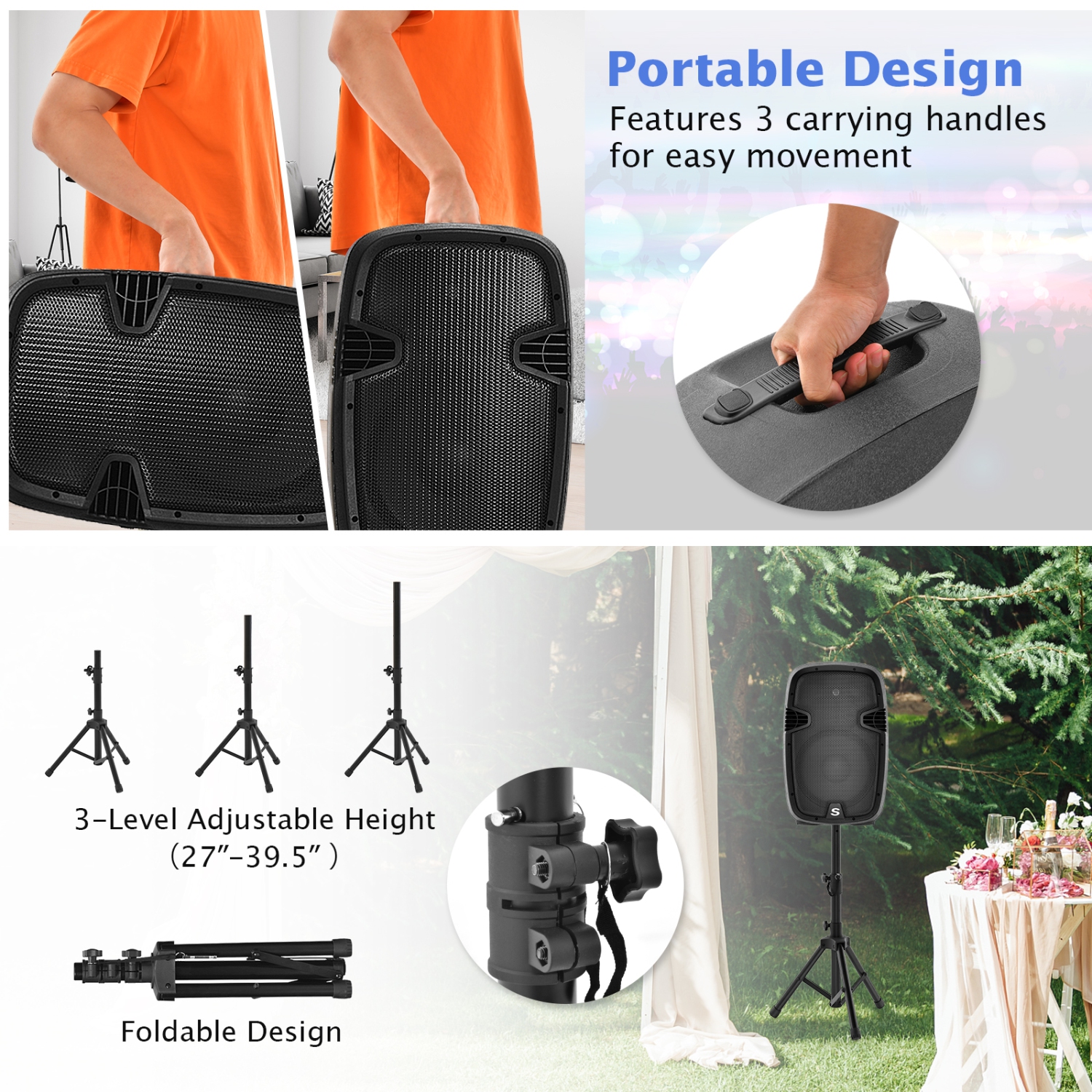 Deux haut-parleurs amplifiés 2000&nbsp;W à 2 voies de 12&nbsp;po avec câbles pour haut-parleur de Costway