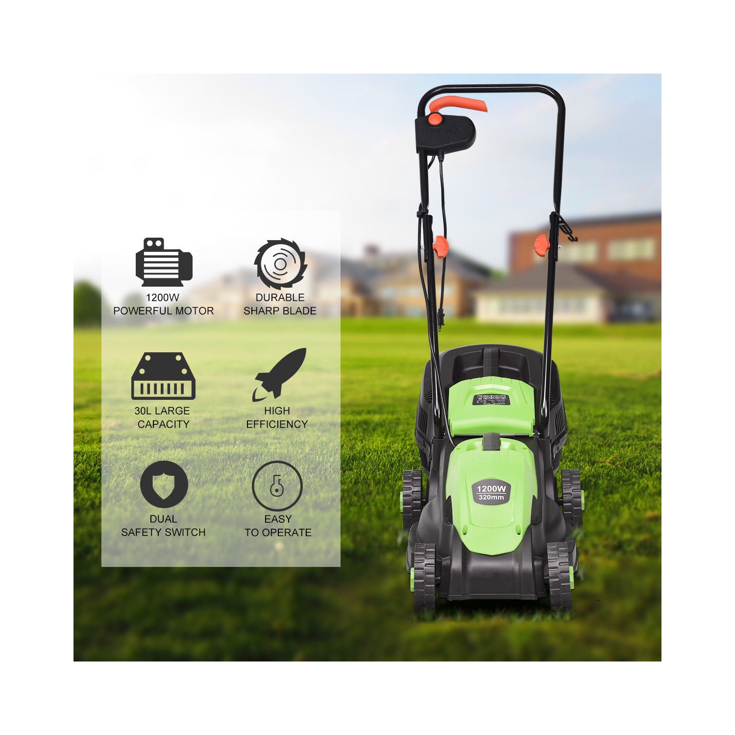  Happygrill Lawn Mower 14-Inch 12 Amp Electric Lawn Mower,  Handle Push Corded Lawn Mower with Grass Bag : Patio, Lawn & Garden