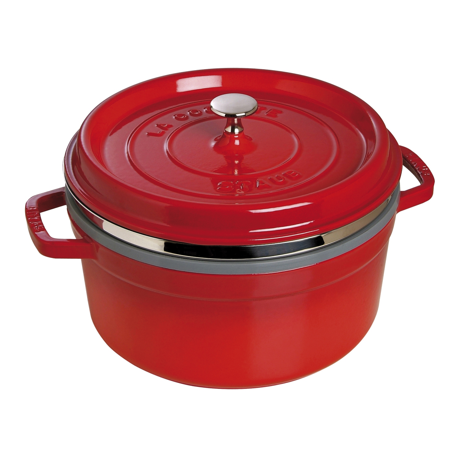 Staub Cherry Red Round Cocotte with Steamer - 5.5 qt. / 5.2 L