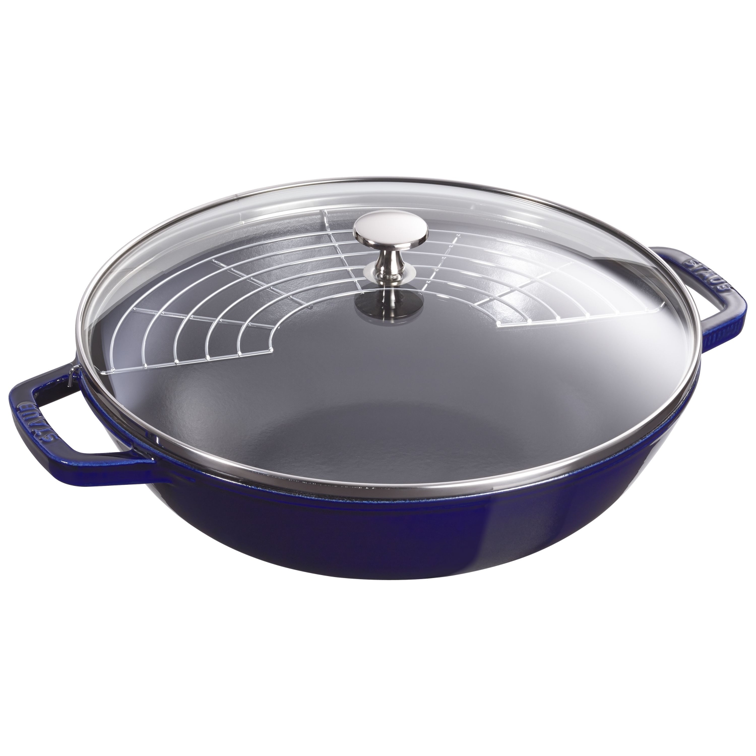 STAUB Specialities – wok en fonte avec couvercle en verre 30&nbsp;cm/12 po, bleu foncé