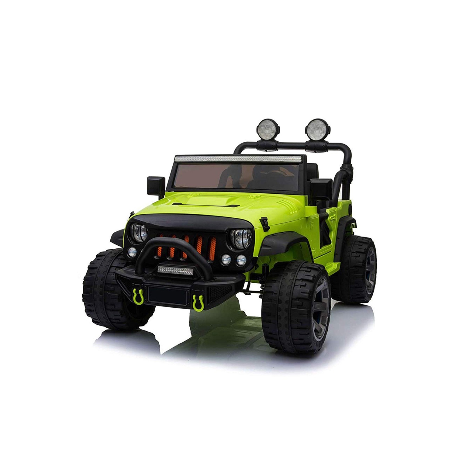 VOLTZ TOYS 2-Seater 12V Ride-on Car for Kids, Realistic Jeep Truck with Full LED Lights, Parental Remote Control, MP3 Player, Leather Seat, EVA Wheels( rubber band) and Multi-Speed Selection (Green)