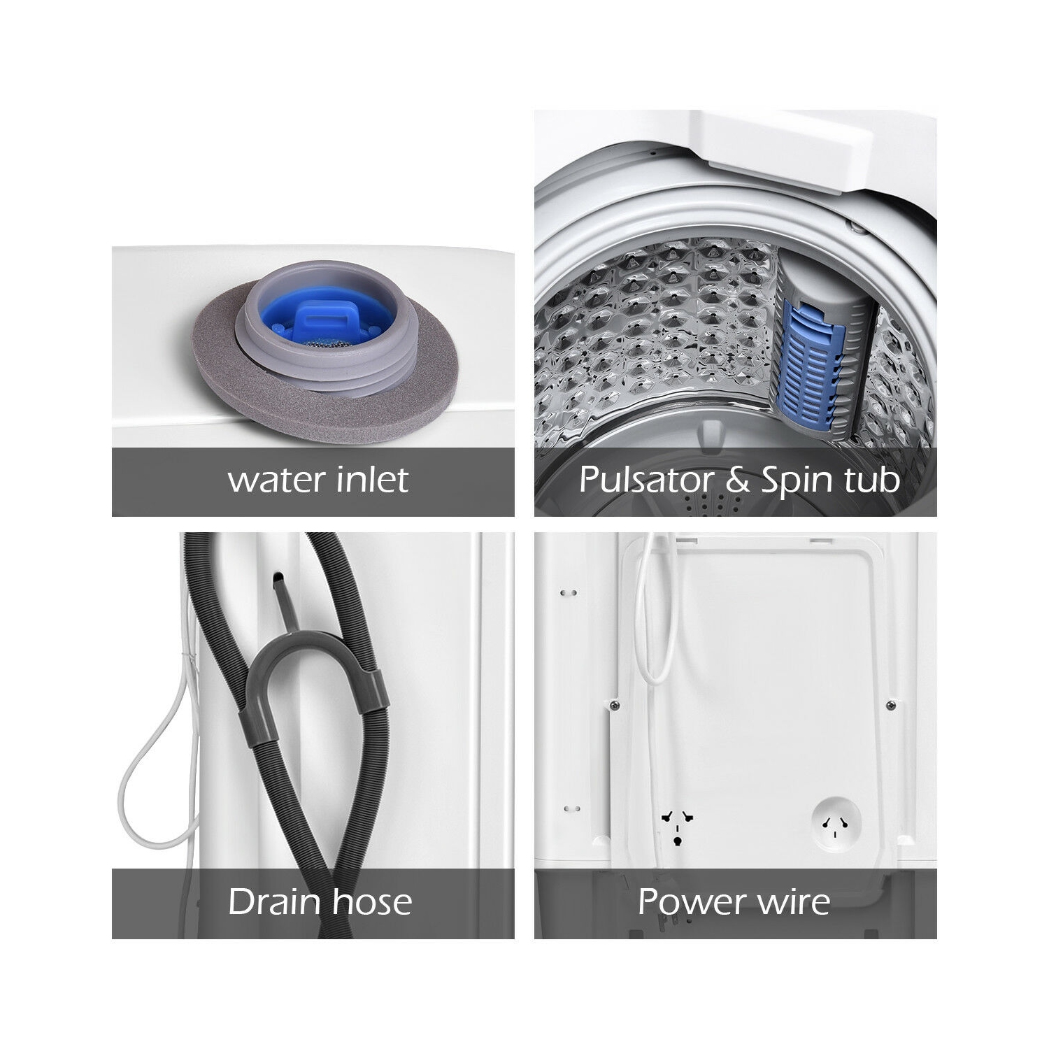Portable Compact Full-Automatic Laundry Wash Machine Washer Spinner W/ Drain Pump