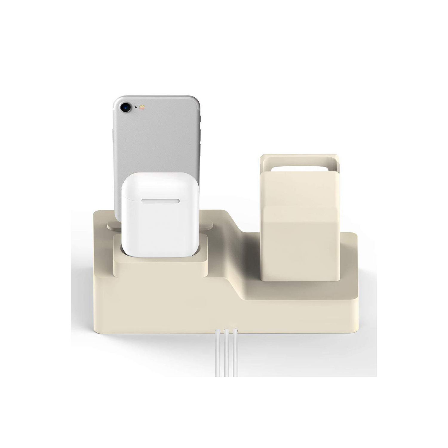 La station de recharge 3-en-1 en silicone de Navor est compatible avec les AirPods, iPhone XS/XS Max/XR/X/8/8 plus/7/7 plus/6 et les montres Apple