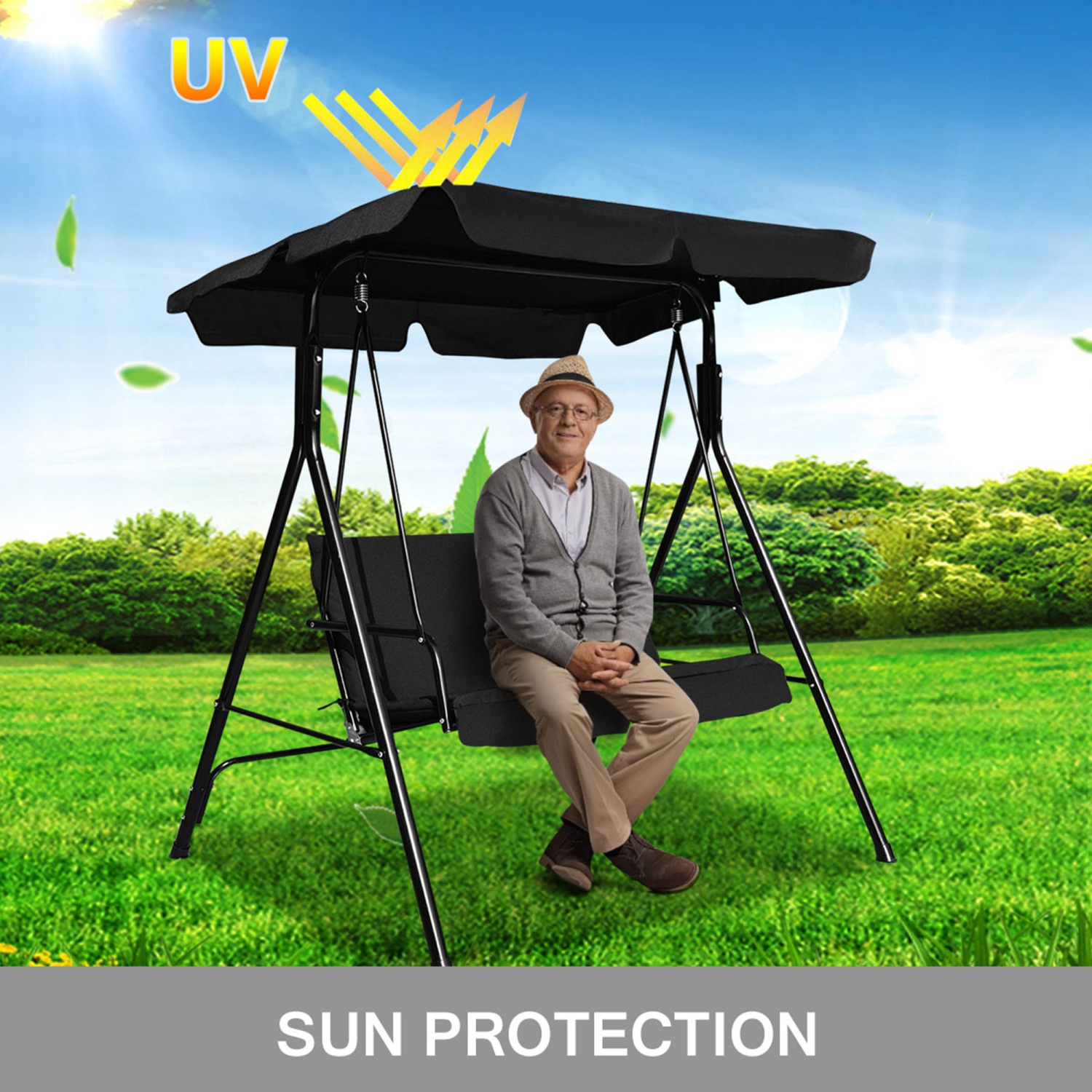 Costway Loveseat Patio Canopy Swing Glider Hammock Cushioned Steel Frame Outdoor