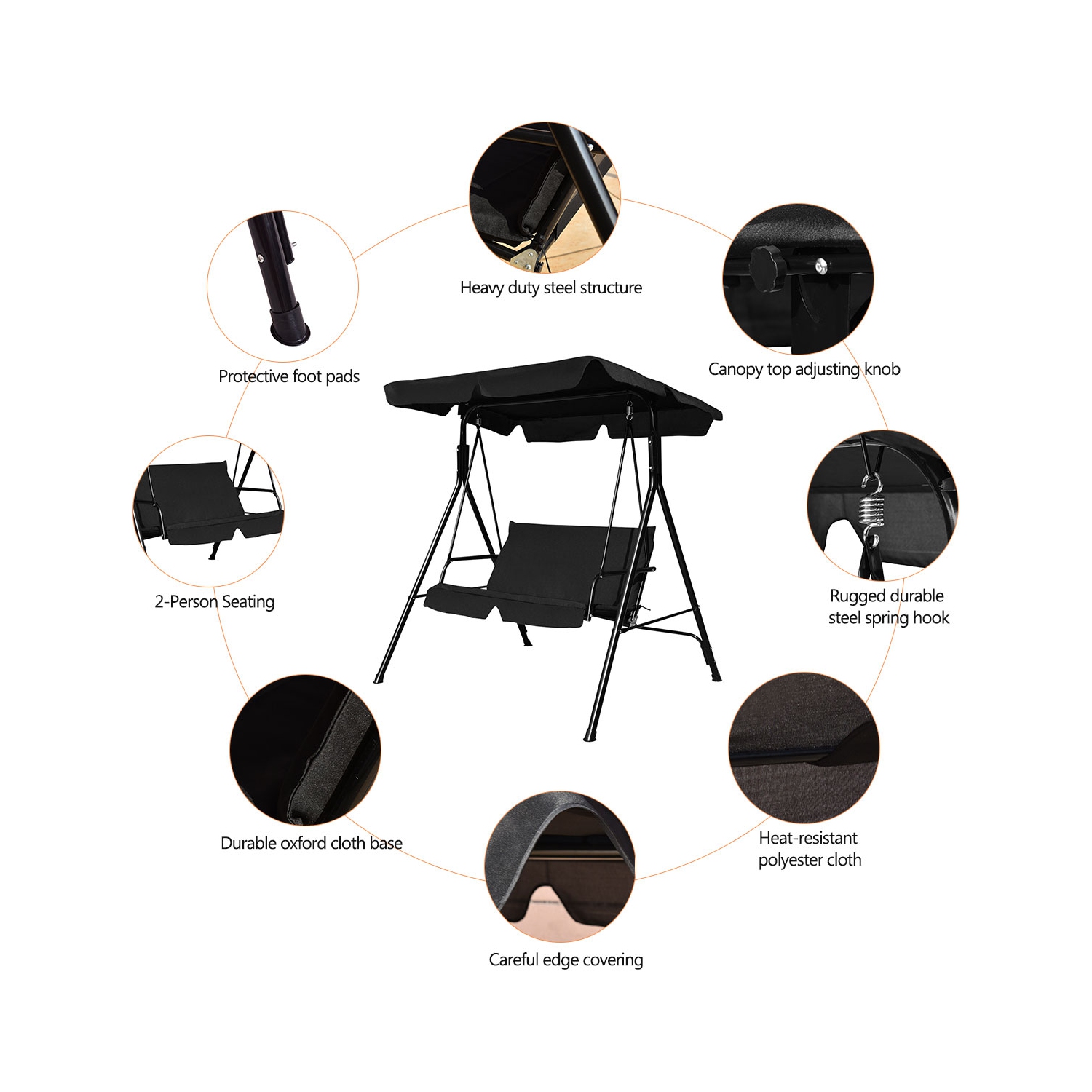 Costway Loveseat Patio Canopy Swing Glider Hammock Cushioned Steel Frame Outdoor