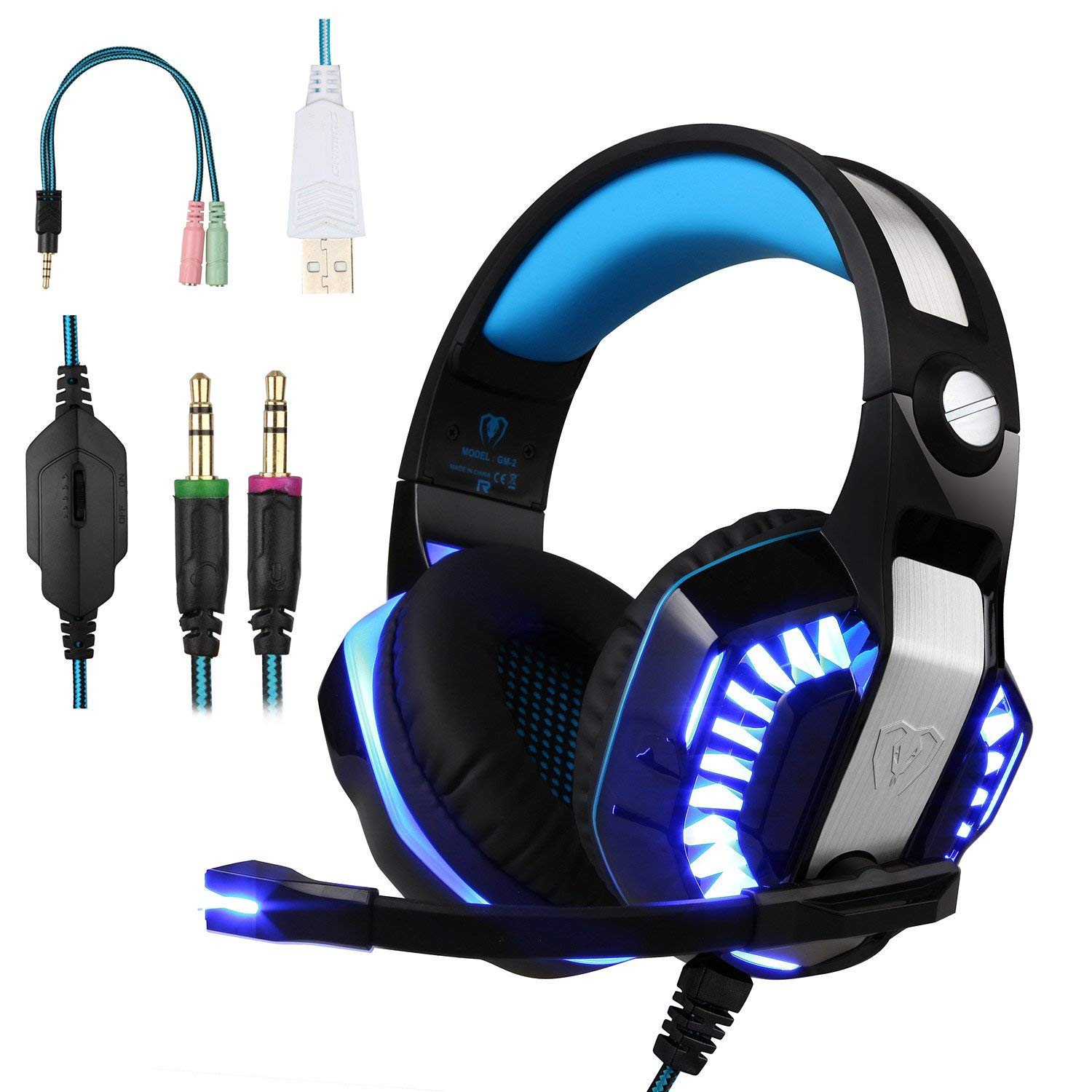 Stereo Gaming Headset for PS4;Over-Ear Headphones with Mic and LED Lights for PlayStation 4;Laptop;PC;Smartphones