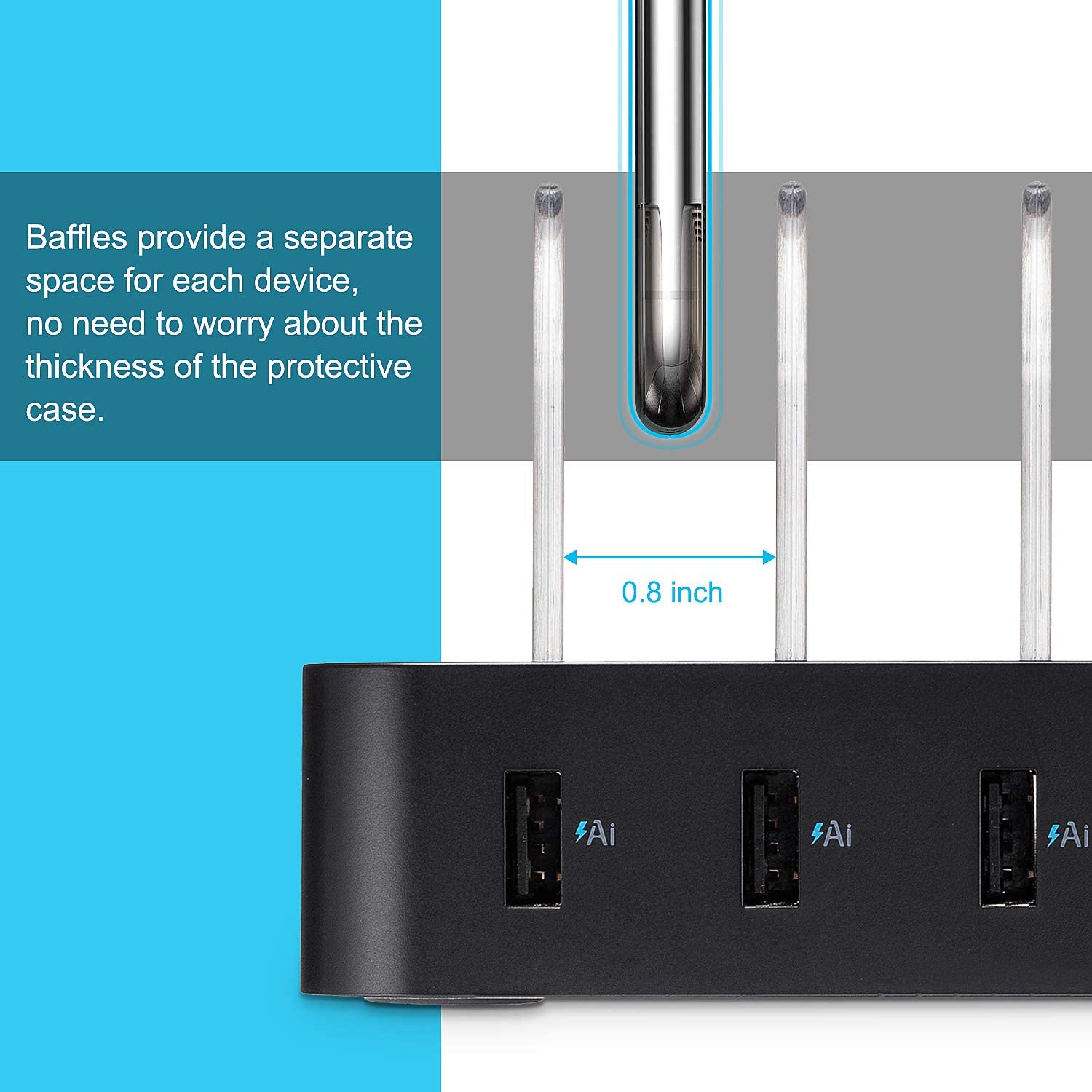 Station de recharge multiport à recharge rapide HLD Navor avec 6 ports USB, 8 câbles courts mixtes, pour iPhone, iPad, Android, tablettes et plus