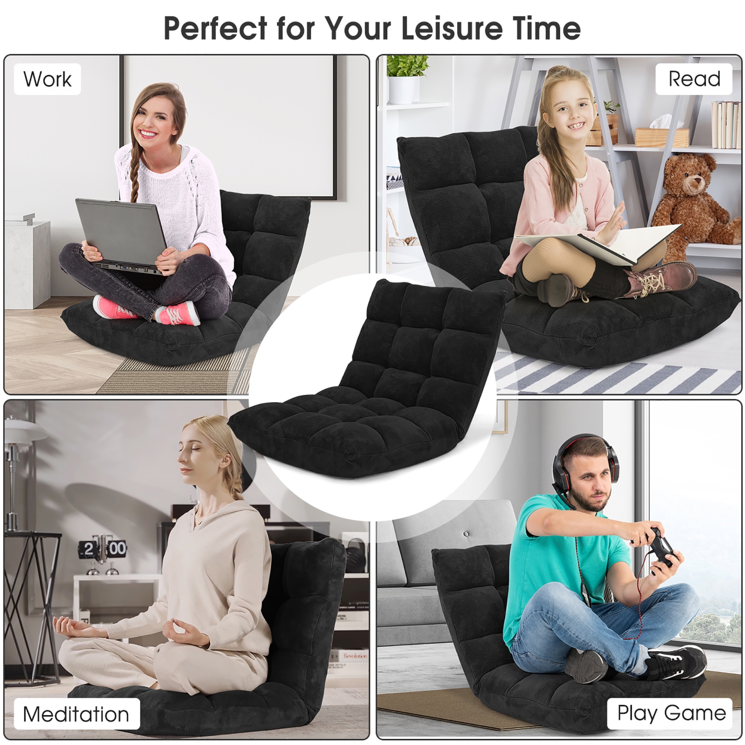 Costway Adjustable 14-Position Floor Chair Folding Gaming Sofa Chair Cushioned