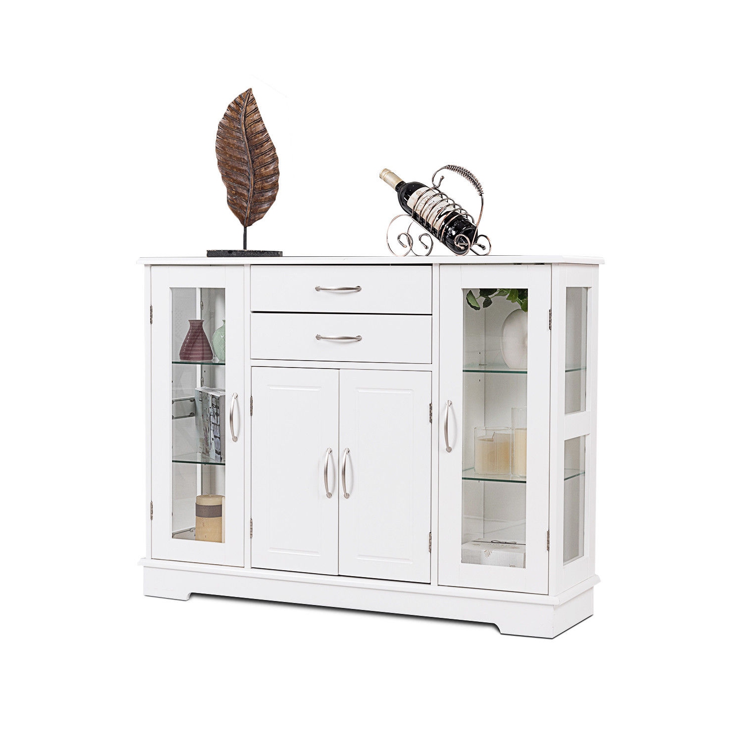Costway Buffet Storage Cabinet Console Cupboard W/Glass Door Drawers Kitchen Dining Room