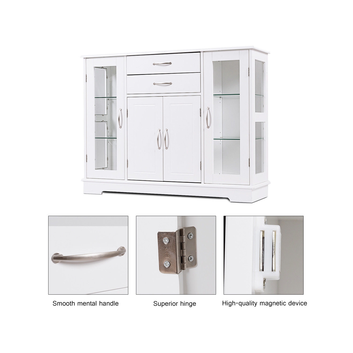 Costway Buffet Storage Cabinet Console Cupboard W/Glass Door Drawers Kitchen Dining Room