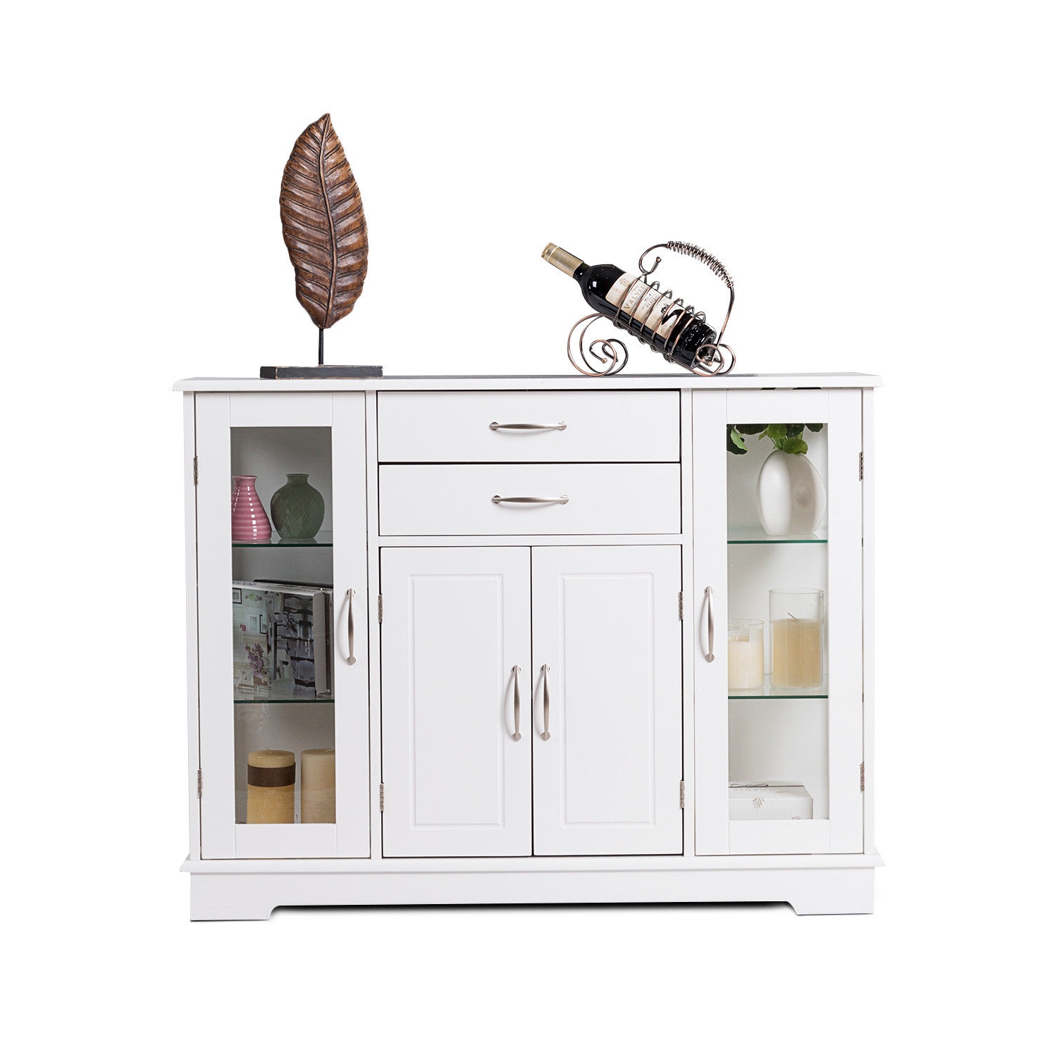 Costway Buffet Storage Cabinet Console Cupboard W/Glass Door Drawers Kitchen Dining Room