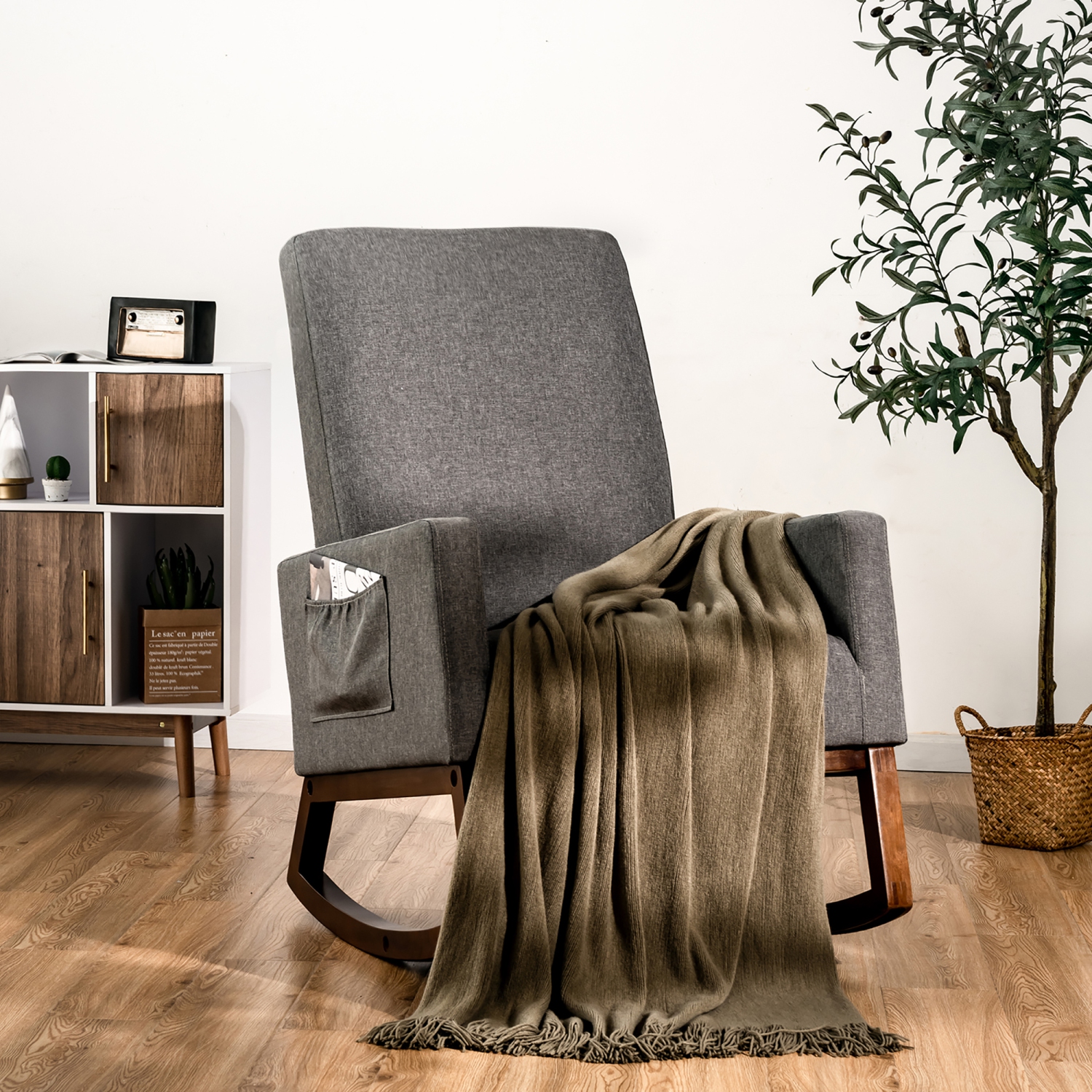 Fauteuil à bascule en tissu Costway – Style rétro