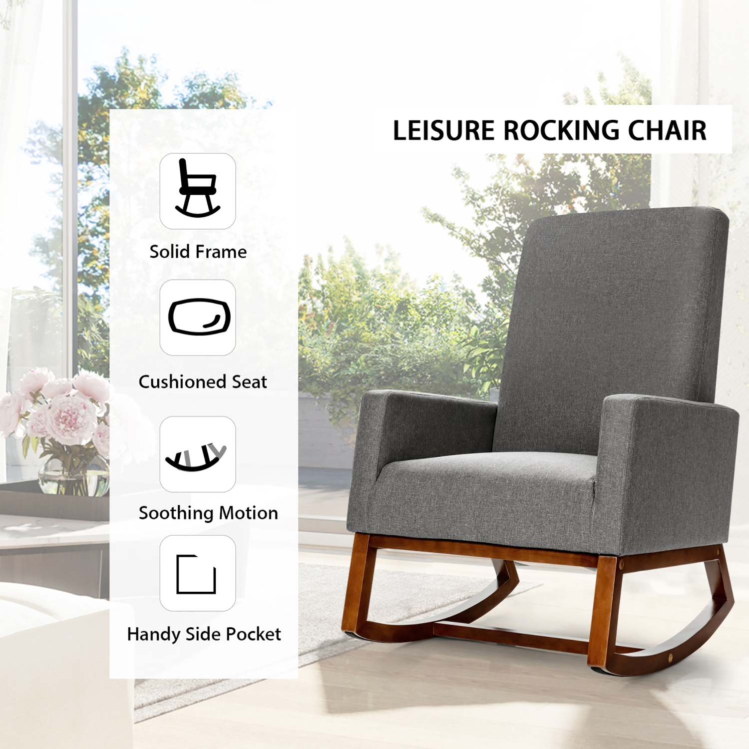 Fauteuil à bascule en tissu Costway – Style rétro