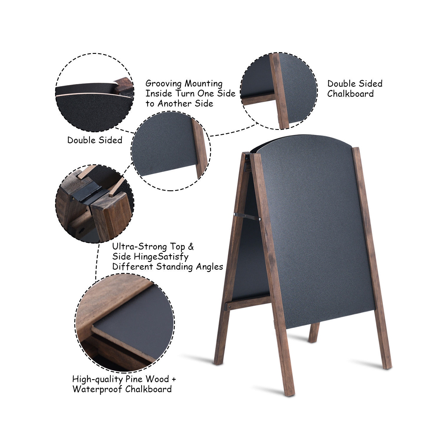 Costway 31.5" Wood A-Frame Chalkboard Menu Sign Board Sidewalk Wedding Signage